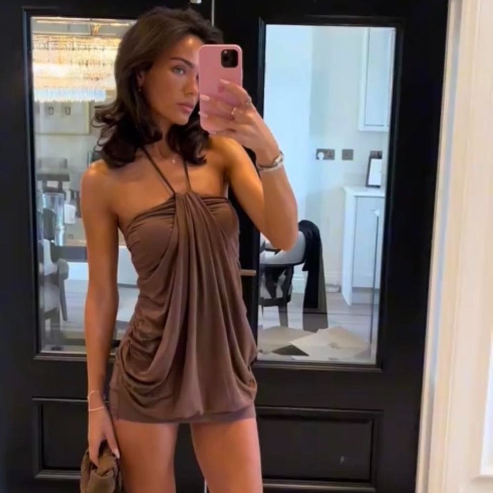 Brown Halter Mini Dress